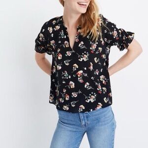 Madewell 100% Silk Notched Ruffle-Cuff Top in Carnation Toss